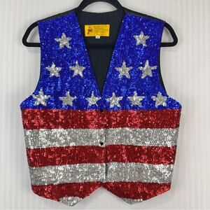 USA Sequined American Flag Vest Size Small Vintage Patriotic Festive 4th of July